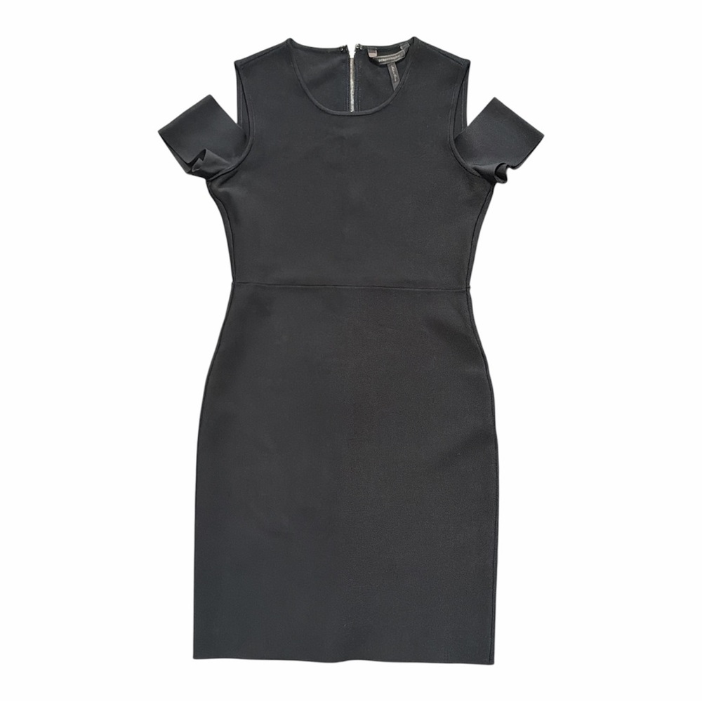 BCBGMAXAZRIA Cold Shoulder Black Bodycon Sculpture Dress Size S